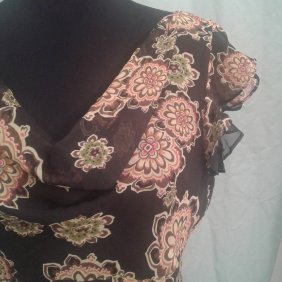 Bob Mackie 8P Silk Floral Dress Wearable Art Sheer Overlay Lined Hi-Lo Hem - Picture 2 of 8